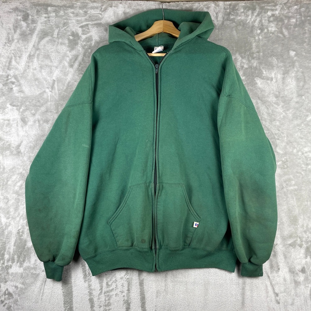 Vintage Russell Athletic Zip Up Hoodie Mens XXL Forest Green Made in USA Blank
